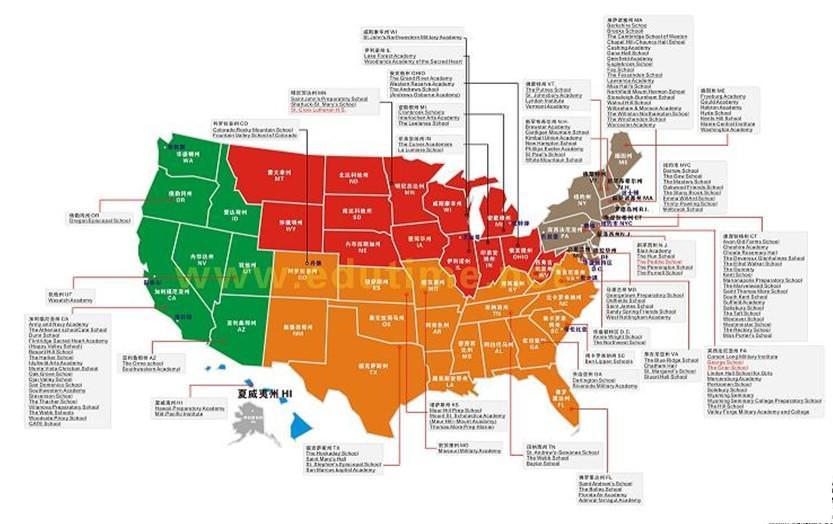 美国高中分布图